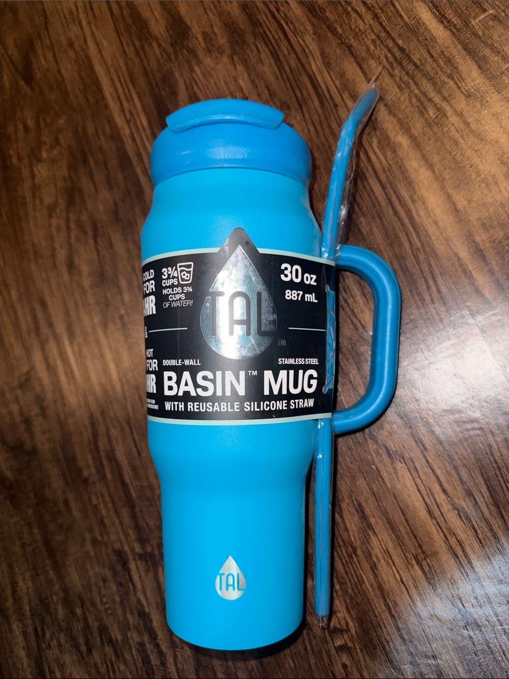 Basin 30 oz Blue Travel Mug with Reusable Silicone Straw